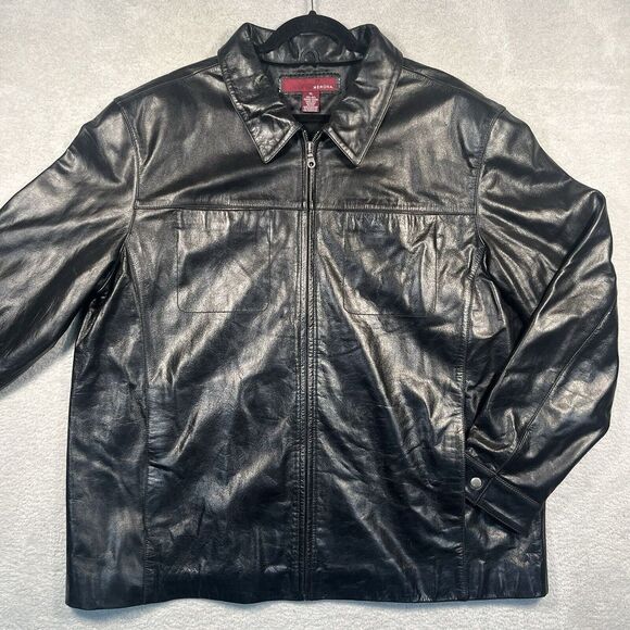 Vintage 90s Merona Men's Black‎ Leather Jacket Size XL EUC Motorcycle - Picture 1 of 7